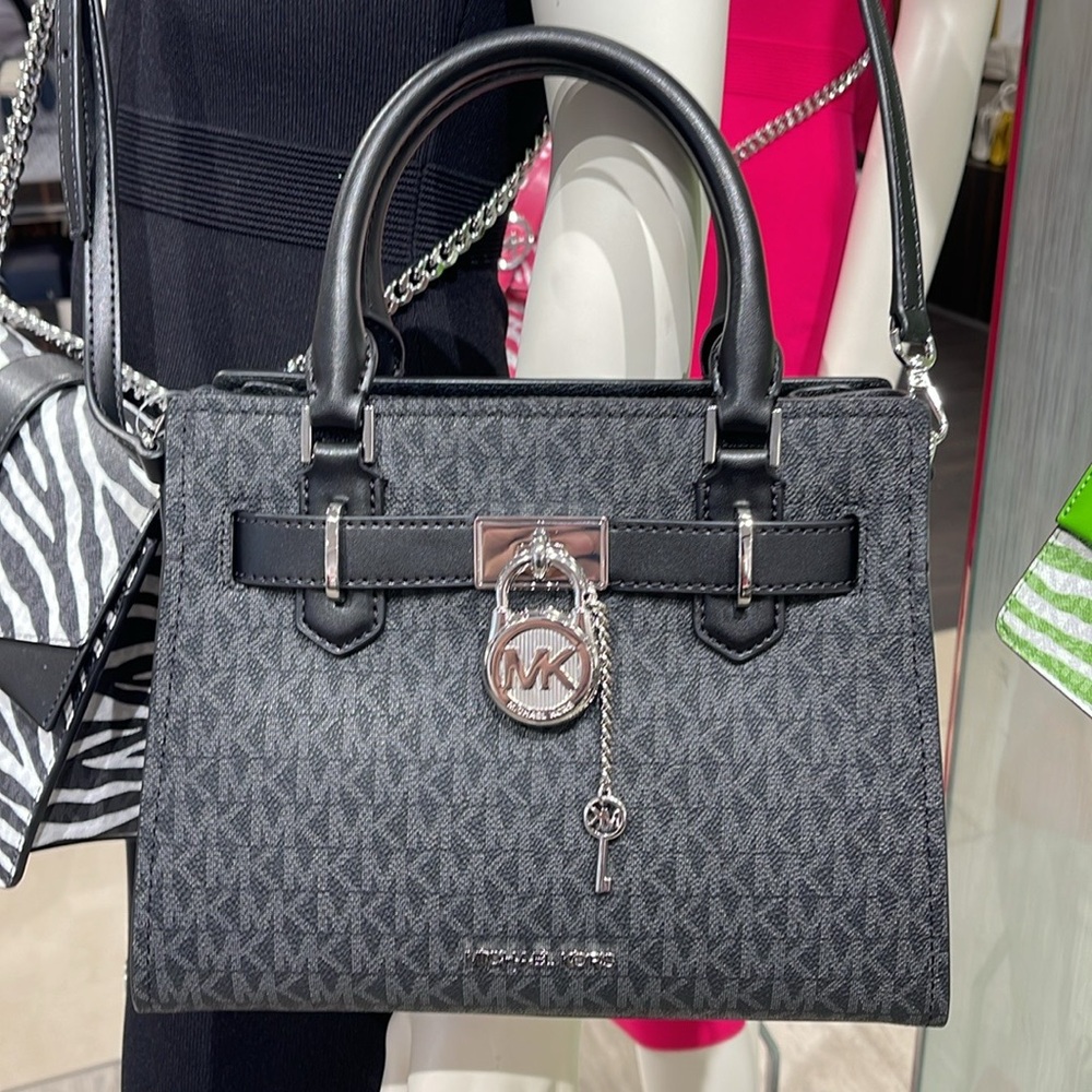 Michael Kors Hamilton Small Signature Logo Satchel Crossbody Bag
Black /Silver - Picture 7 of 16